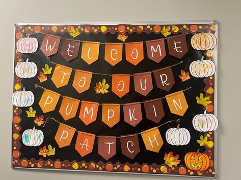 Create your own pumpkin patch!🎃 Pumpkin Classroom Decorations, Kindergarten Arts And Crafts, Fall Addition, Fall Bulletin Board, Clinic Decor, Fall Bulletin Boards, Infant Room, Sabbath School, Classroom Decor Ideas