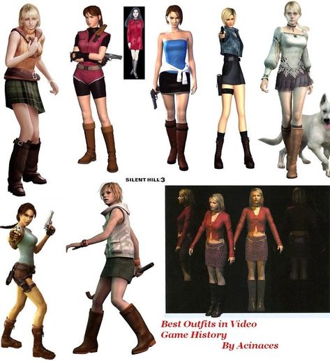 Horror Video Game Characters, 90s Horror Game Outfits, Y2k Horror Game, Video Game Fashion Inspired Outfits, Silent Hill Protagonists, 2000s Horror Game Outfits, 2000s Horror Protagonist, Pink Silent Hill Aesthetic, Ps2 Horror Protagonist