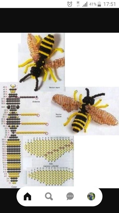 Beaded Bee Pattern, Beaded Bugs, Bead Animals, Pony Bead Projects, Seed Bead Art, Beaded Dragonfly, Seed Bead Crafts, Bee Bee, Beaded Spiders