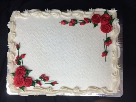 Birthday Cake Rectangle Simple, Wedding Sheet Cake Designs Simple, Square Cake Decorating Ideas Simple, Rectangle Cake With Flowers, Simple Square Cake, Red Velvet Square Cake Design, Fancy Rectangle Cake, Pretty Birthday Cakes Rectangular, Birthday Cake Rectangle