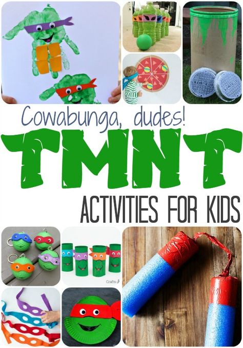 TMNT Kids Activities - Teenage Mutant Ninja Turtles kids activities they will love! Ninja Turtle Crafts For Preschoolers, Ninja Turtle Crafts For Kids, Tmnt Activities, Tmnt Party Games, Ninja Turtle Party Games, Ninja Turtle Crafts, Tmnt Action Figures, Ninja Turtles Birthday Party Ideas, Ninja Turtle Games