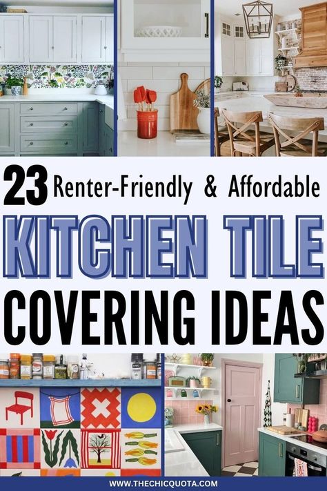 kitchen tiles Dollar Store Peel And Stick Tiles, Kitchen Without Tiles, Painting Tile Backsplash Kitchen, Cover Tile Countertops, Hacks For Renters, Kitchen Counter Tile, Painting Tile Backsplash, Kitchen Tile Ideas, Tiles Inspiration