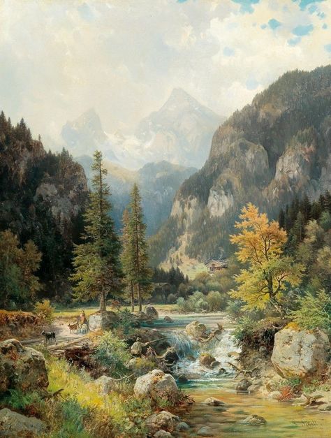 19th Century Landscape, Mountain Landscape Painting, 19th Century Paintings, Daisy Painting, Landscape Art Painting, Acrylic Painting For Beginners, Nature Drawing, Classic Paintings, Great Paintings