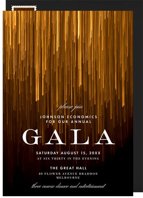 Shimmering gold lines make this design irresistibly elegant and stylish. It would be perfect for professional and formal events. This design is also available in silver. Charity Event Invitation, Spirit Wear Designs, Gold Graphic Design, Event Invitation Design, Festive Poster, Award Poster, Gala Invitation, Gala Ideas, Poster Design Layout