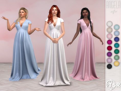 Dana Dress, Laura Dresses, Flowy Gown, Pixie Dress, Eva Dress, Sims 4 Dresses, Sims4 Clothes, Royal Dresses, Sims 4 Collections