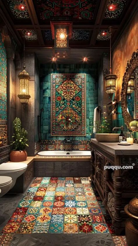 Exotic Bathrooms, Moroccan Style Bathroom, Moroccan Inspired Bathroom, Moroccan Bathroom, Bathroom Accent Wall, Bathroom Artwork, Stunning Bathrooms, Bathroom Design Ideas, Home Decor Crate