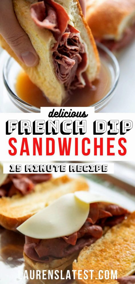 Satisfy your cravings with these mouthwatering French Dip Sandwiches that you can whip up in just 15 minutes. Perfect for busy weeknights or a quick lunch, this recipe by Lauren's Latest combines tender roast beef, melty cheese, and a flavorful au jus for dipping. Elevate your sandwich game with minimal effort and maximum taste. Ideal for anyone looking for a delicious meal without the wait. Easy French Dip Sandwiches, Tender Roast Beef, French Dip Sandwiches, Dip Sandwiches, Gourmet Grilling, Salmon Spices, French Dip Sandwich, 15 Minute Meals, French Dip