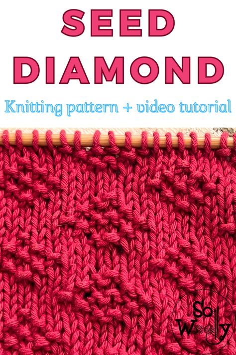 Today, you’ll learn how to knit the Seed Diamond stitch; another knit and purl pattern (because we knitters love them) 😍 #sowoolly #seeddiamond #knittingpattern Knit And Purl Patterns, Blanket Squares, Knitted Blanket Squares, Knitted Stuff, Kids Knitting, Crochet Women, Kids Knitting Patterns, Knitting Stitches Tutorial, Knit Purl