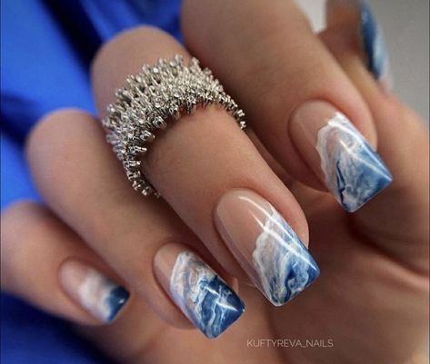 Blue Spring Nails, Tropical Nail Designs, Sky Blue Nails, Cruise Nails, Beachy Nails, Tropical Nails, Blue Spring, Nails 2024, Beach Nails