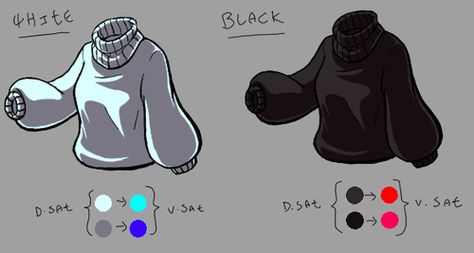 How to color black and white clothes in a more cartoony fashion Shading Clothes Drawing, How To Draw Rips In Clothing, Black Shading Drawing, How To Color Black Clothes Digitally, Shading Black Clothes Drawing, How To Shade Black Clothes Drawing, How To Shade White Clothes Drawing, Drawing Turtlenecks, Sweater Shading Drawing