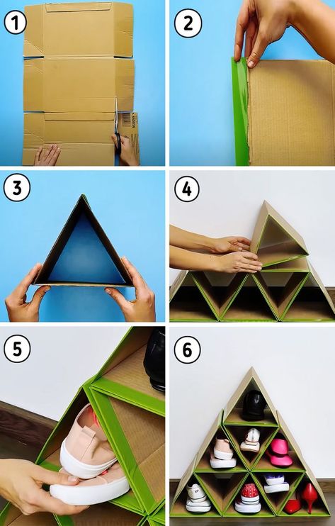 Diy Shoe Organizer, Things To Make With Cardboard Boxes, Diy Cardboard Shoe Storage, Cardboard Storage Diy Organization Ideas, Cardboard Closet Organizer Diy, Shoe Rack Diy, Diy Shoe Rack Easy Cheap Cardboard, Diy Organizers Cardboard, Laminate Duy Cardboard Storage Tutorial