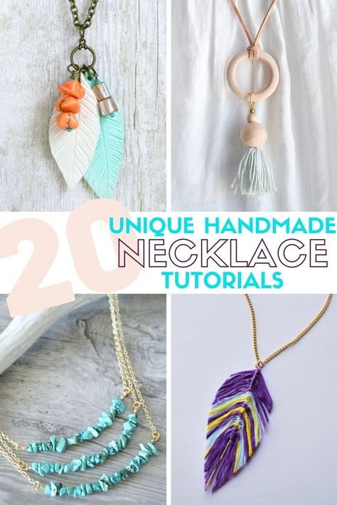 Create your own DIY Jewelry and show off your fashion and style with these 20 Unique Handmade Necklaces. Click here now to see them all!! #thecraftyblogstalker #handmadenecklace #diyjewelry #diynecklace #fashion #style Easy Necklaces To Make, Diy Necklace Charms, Handmade Necklace Tutorial, Diy Tassel Necklace, Diy Feather, Monogram Pendant Necklace, Glitter Necklace, Beaded Necklace Tutorial, Diy Necklaces