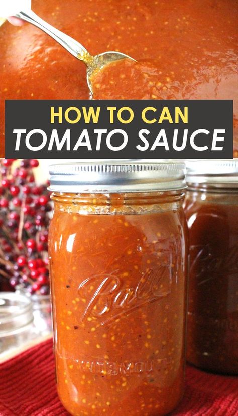 An easy homemade tomato sauce that can be canned in a water bath canner. Perfect for beginners! This from scratch Italian style tomato sauce can be made with fresh or frozen tomatoes! #Recipes #FromScratchRecipes #Canning Tomato Sauce For Canning, Canning Garlic, Canning Tomatoes Water Bath, Easy Homemade Tomato Sauce, Canning Tomato Sauce, Frozen Tomatoes, Preserving Tomatoes, Can Tomato Sauce, Oven Roasted Tomatoes