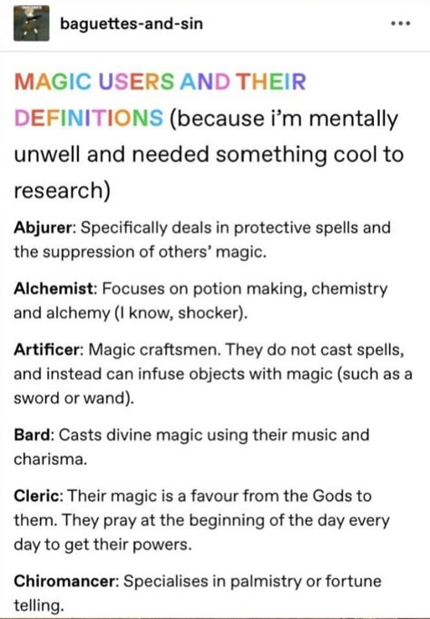 Writing A Group Of Characters, Types Of Sorcerers, Magic Writing Tips, Magic System Ideas Writing, Witch Story Prompts, Types Of Magic Users, Types Of Powers And Abilities, Magic Writing Prompts, Magic Worldbuilding