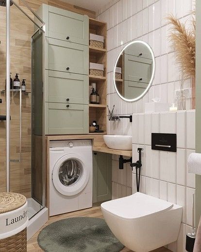 Small Bathroom Makeover, Bathroom Inspiration Decor, Laundry Room Design, Small Bathroom Decor, Laundry In Bathroom, Home Room Design, Apartment Interior, Modern Bathroom Design, Apartment Design