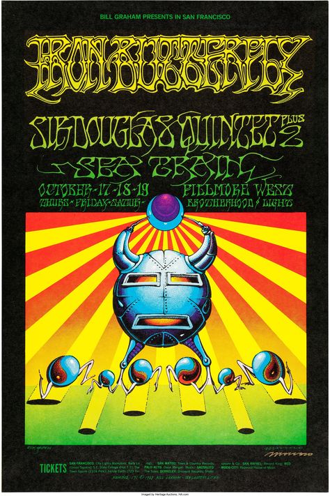 Wes Wilson, Victor Moscoso, Rick Griffin, Fillmore East, Concert Poster Art, Iron Butterfly, Bill Graham, Rock Poster Art, Rock N Roll Art