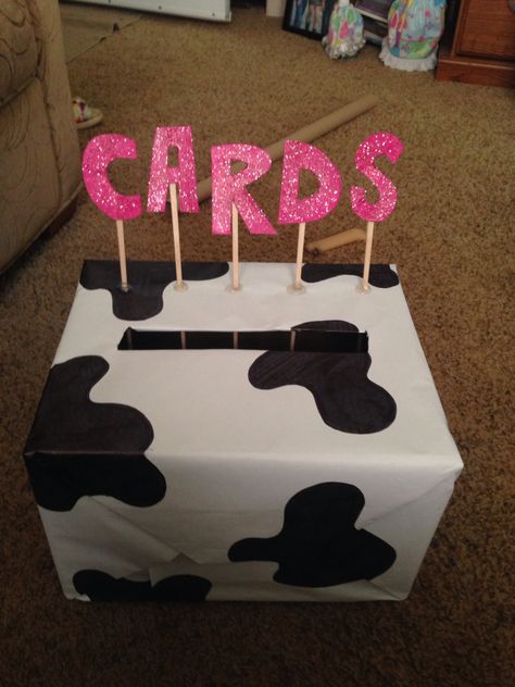 Cow Print Birthday Party Centerpieces, Pin The Tail On The Cow Diy, Cow Print Valentines Box Ideas, Cow Print Party Treats, Western Open House Theme, Pink Cow Print Decorations, Graduation Party Ideas Cow Theme, Diy Cow Print Party Decor, Cow Themed 18th Birthday Party