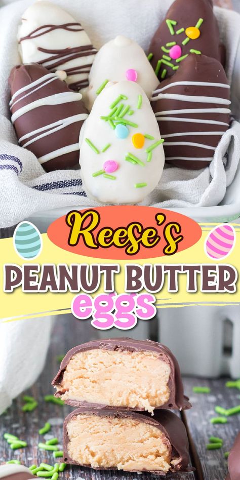 Homemade Reese’s Eggs Copycat Reeses Peanut Butter Eggs, Homemade Reese's Eggs, Chocolate Peanut Butter Easter Eggs, Copycat Reese’s Peanut Butter Eggs, Homemade Reese’s Peanut Butter Eggs, Reese’s Peanut Butter Filling, Reeses Eggs Recipe, Peanut Butter Filling For Chocolates, Reese’s Eggs