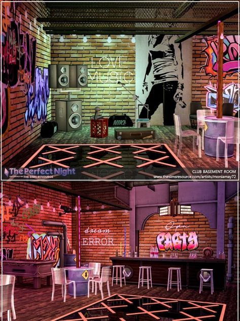 The Sims 4 Basement Club Room .Custom Content was used. Download at @thesimsresource Creation by @Moniamay72 . #TS4 #ts4lots #tsr #TheSims #sims4 #thesims4 #Moniamay72 #thesims4lots #vip #club #TSR #modern #TheSimsResource Sims 4 Basement, Fashion Designer Room, Rock Bedroom, Rock Room, Basement Room, The Sims 4 Lots, Club Furniture, Carriage House Plans, Modern Dollhouse Furniture