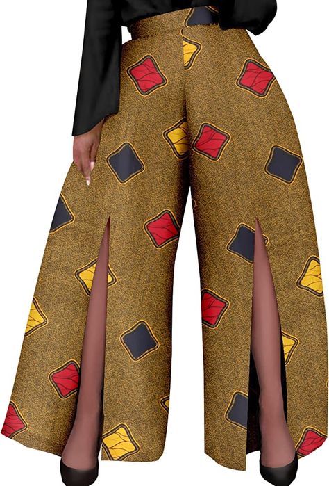 African Pants Outfits For Women, Ankara Pallazo Pants Outfit Ideas, Ankara Pallazo Pants, Kitenge Trousers For Women, Ankara Trousers Pants High Waist, Ankara Pants And Top, Ankara Palazo, African Pants Outfits, Pallazo Pants Outfit