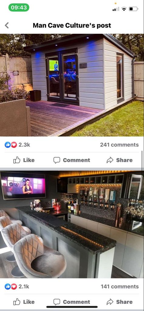 Garden Shed Ideas Man Cave, Bar Ideas For Shed, Diy Outdoor Man Cave, Man Cave Home Bar Shed, Outside Shed Bar Ideas, Mancave Shed Ideas Interior, Man Cave Backyard Ideas, Shed Hangout Ideas Backyards, Man Cave Outdoor Shed