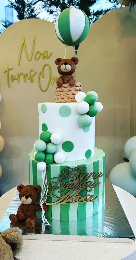 green and white two-tiered cake, hot air balloon 1st birthday cake, first birthday cake, first birthday cake ideas, first birthday cake, 1st birthday cake, cute first birthday cake Joyous Celebration, 1st Birthday Cake, First Birthday Cakes, Cute Cakes, 1st Birthday, First Birthdays, Balloons, Birthday Cake, Baby Shower