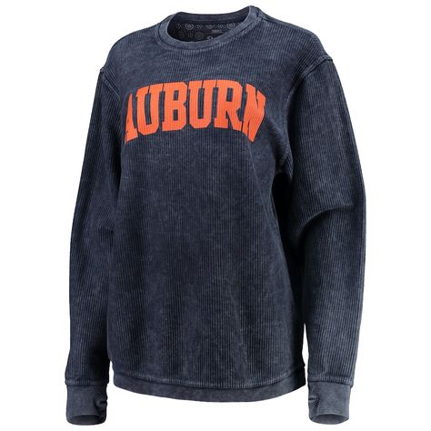 Auburn Tigers Pressbox Women's Comfy Cord Vintage Wash Basic Arch Pullover Sweatshirt – Navy Auburn Sweatshirt, Distressed Fabric, Casual Wedding Dress, Auburn Tigers, Fun Sweatshirts, Comfy Sweatshirt, Oversized Pullover, Blue Sweatshirt, Crew Sweatshirts