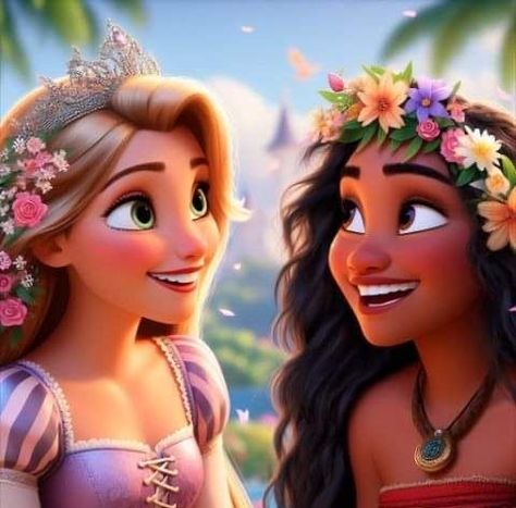 Moana And Rapunzel, Disney Moana Art, Aesthetic Lover, Iphone Wallpaper Bright, Disney Duos, Princess Fan Art, Rapunzel Disney, Me And My Bestie, Disney Princess Fan Art