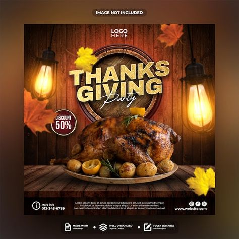 Thanksgiving Social Media Post Design, Thanksgiving Creative Ads, Thanksgiving Posts Social Media, Thanksgiving Social Media Post, Thanksgiving Social Media, Party Social Media Post, Thanksgiving Ads, Thanksgiving Flyer, Thanksgiving Post