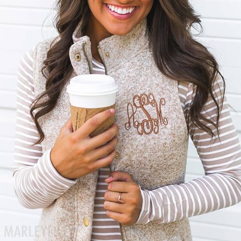 Trust us when we say our Heathered Quilted Vest is going to be a STAPLE in your fall wardrobe this season! 🍂🍃 Monogram Vest, Fall Monograms, Fall Wardrobe Staples, Monogrammed Scarf, Vest For Women, Marley Lilly, Us When, Vest Women, Quilted Vest