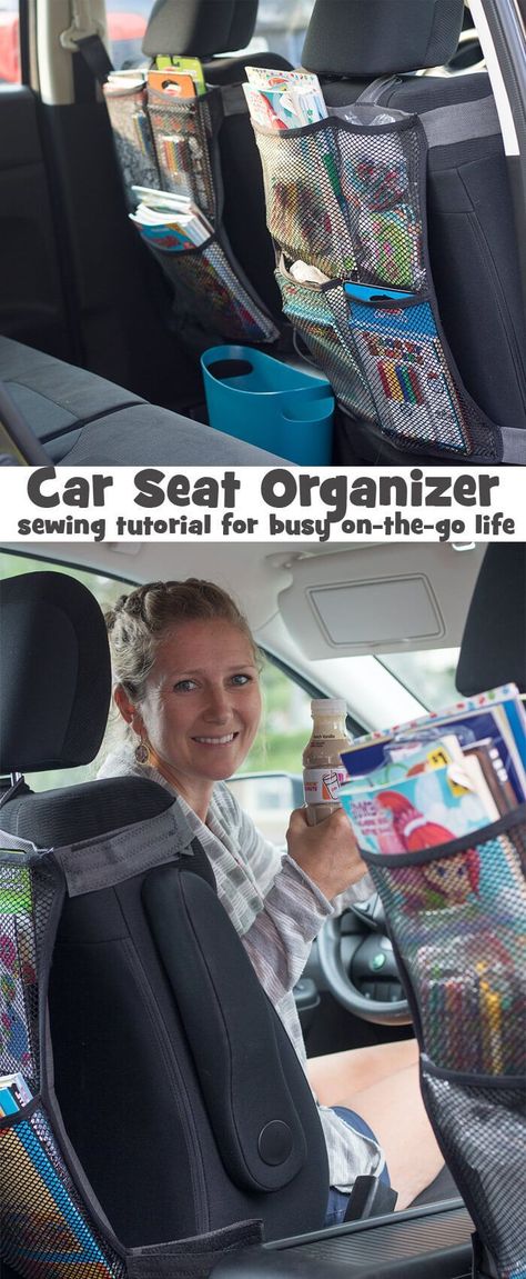 Seat Back Organizer DIY sewing tutorial #DDIcedCoffeeToGo AD Car Organizer Sewing Pattern, Seat Back Organizer, Cleaning Stuff, Organizer Diy, Diy Sewing Tutorials, Car Tips, Fish Extender, Sewing Projects Free, Car Seat Organizer