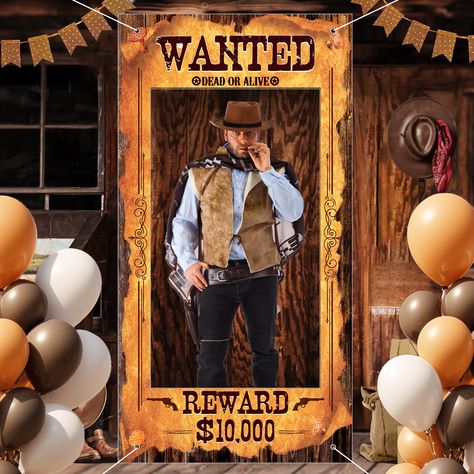 PRICES MAY VARY. Polyester 💪Package Includes: You will get a Western Wanted photo banner and it is an attractive decoration for your party. The cowboy party decoration can help a fun spot for the party you make memories with your friends and add a lively atmosphere to your party ⚓Product Size: The large fun frame banner is sized at 72.8 inches x 39.37 inches. This large-sized photo banner can be applied for a selfie or photo booth decoration at the cowboy or cowgirl theme birthday party, provid Wild Wild West Theme Party Decor, Western Cowboy Birthday Party, Western Themed Decor, Cowboy 60th Birthday Party, Country Birthday Decorations, Old West Party Decorations, Western Theme Gala, Cowboy Decorations Party, Ho Down Party Ideas