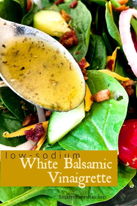 Low Sodium Salad Dressing, Low Sodium Salad, Low Sodium Dressing, Sauce For Fish, Heart Healthy Recipes Low Sodium, White Balsamic Vinaigrette, Balsamic Vinaigrette Recipe, Low Salt Recipes, Salad Dressing Recipes Healthy