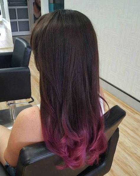 burgundy dip dye for dark brown hair Burgundy Hair Ends, Long Hair Pink Ends, Black Hair With Ends Dyed, Pink Ends Hair Black, Pink Hair Ends Brunette, Black Hair Pink Ends, Dipped Ends Hair Color, Black Hair With Pink Ends, Colored Ends Of Hair Brunettes