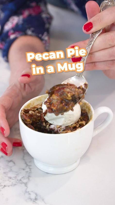 Enjoy a sweet and satisfying single-serving of Pecan Pie in under 10 minutes! Visit the Bigger Bolder Baking Website for the full recipe! #biggerbolderbaking #mugrecipes #bakingtips #gemmastafford #fallbaking | Bigger Bolder Baking | Ruby Amanfu · Family (Instrumental) Pecan Pie Mug Cake, Pecan Pie In A Mug, Pie In A Mug, Baking Website, Pecan Pie Cobbler, Old Fashioned Bread Pudding, Microwave Cake, Bigger Bolder Baking, Vegetable Side Dishes Recipes