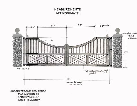 Farmhouse Driveway Entrance, Driveway Circle, Driveway Gates Metal, Farm Fence Gate, Driveway Gate Diy, Farm Gates Entrance, Entrance Gates Driveway, Property Gates, Driveway Entrance Landscaping