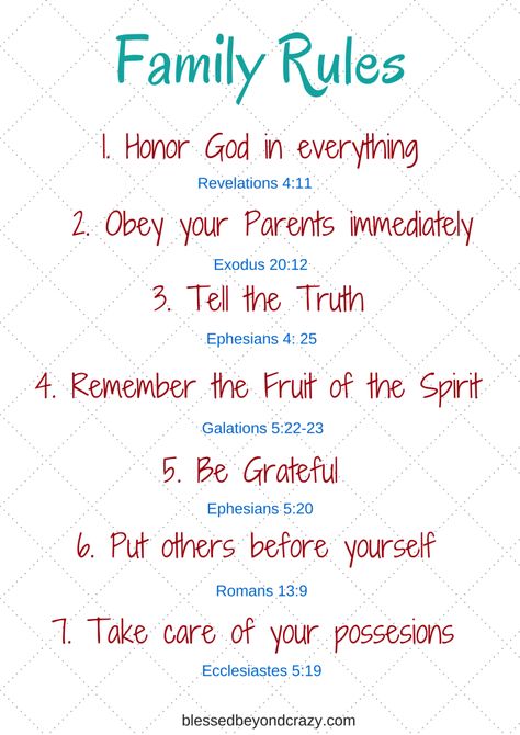 Family Rules Based on Biblical Truths. Bible verses to back the rules up and a FREE printable! Scripture On Family, Best Scriptures To Live By, Uppfostra Barn, Verses For Kids, Family Tips, Raising Godly Children, Biblical Truths, Christian Family, Homeschool Education