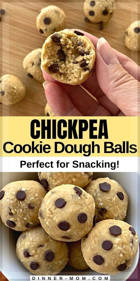 Looking for an easy, healthy snack for the lunchbox or your afternoon slump? Chickpea cookie dough balls taste like cookie dough. Really!!! But you can enjoy these no-bake bites raw. They're flourless, vegan, and gluten-free. Save them to your snacking board for when the craving hits and follow along for more easy, healthy recipes. Desserts Made From Chickpeas, Vegan Protein Energy Balls, Fat Bomb Snacks For Kids, Chickpeas Recipes Healthy, Healthy Snack Balls No Bake, Cookie Dough Hummus Recipe, Sweet Chickpeas Snack, Healthy Soft Baked Cookies, Healthy Balls No Bake Energy Bites