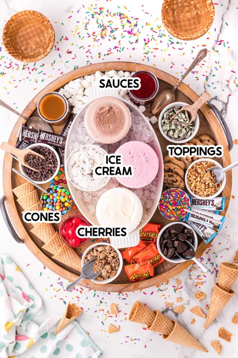 Ice Cream Sundae Bar Aesthetic, Ice Cream Party At Home, Desserts To Make With Ice Cream, Make Your Own Ice Cream Sundae Bar, Ice Cream Sundae Fundraiser, Ice Cream Station Party, Ice Cream Station Birthday, Ice Creme Bar, Ice Cream Bar At Home