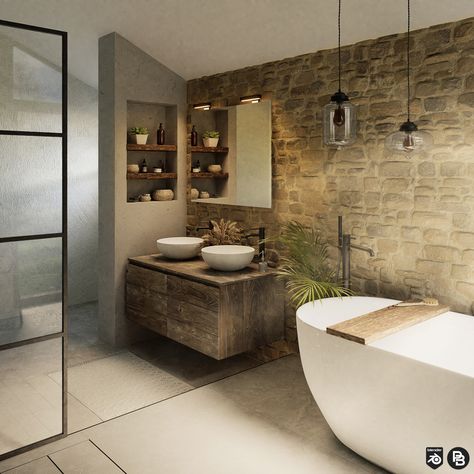 Paco Barruguer on the making of ‘Stone Bathroom’ — Poliigon Blog Stone Tile Bathroom, Stone Wall Texture, Stone Walls Interior, Rustic Bathroom Designs, Stone Bathroom, Tile Companies, Bathroom Windows, Stone Cottage, Blog Images