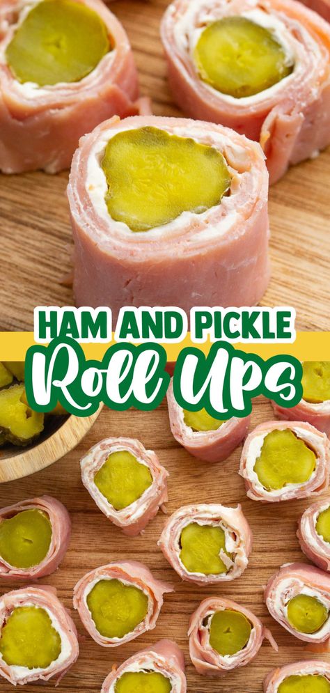 Ham and Pickle Roll Ups - Ham, cream cheese, and pickles rolled up into a tasty crowd pleasing appetizer Ham And Pickle Roll Ups, Ham And Pickle, Pickle Roll Ups, Best Appetizers Ever, The Best Appetizers, Restaurant Appetizers, Sweet Appetizer, Smart School House, Easy Ham