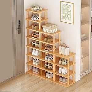 Bamboo Shoe Rack 17 Tier- Vertical Shoe Rack for Small Spaces, Tall Narrow Shoe Rack Organizer for Closet Entryway Corner Garage and Bedroom,Skinny Shoe Shelf with Free Stackable DIY Shoe Rack For Small Spaces, Vertical Shoe Rack, Space Saving Shoe Rack, Narrow Shoe Rack, Bamboo Shoe Rack, Shoe Rack Entryway, Shoe Rack Organization, Wood Shoes, Shoe Shelf