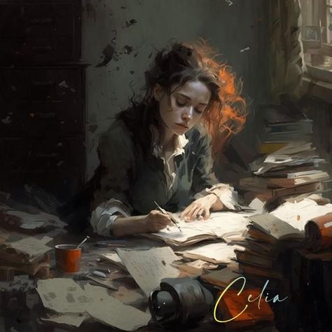 Writer Aesthetic Drawing, Writer Art Illustration, Anime Writer Aesthetic, Writing Art Illustration, Fantasy Writer Aesthetic, Hard Working Woman Aesthetic, Writing Novel Aesthetic, Working Women Illustration Art, Woman Writing Aesthetic