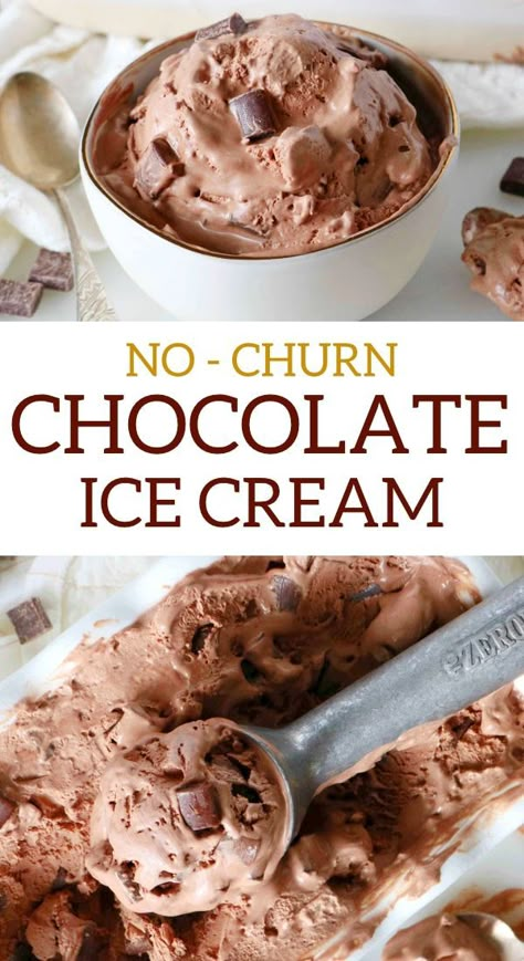 Super creamy, No-Churn Chocolate Ice Cream is made easy with whipped cream, sweetened condensed milk, and cocoa powder! Guaranteed to be any chocolate lover's favorite summertime dessert! No-Churn Ice Cream is perfect for feeding a crowd and takes less than 15 minutes to assemble! #nochurnicecream #icecream #nochurn #chocolatedesserts #chocolate #dessert #summerdessert No Churn Chocolate Ice Cream, Homemade Chocolate Ice Cream, Chocolate Ice Cream Recipe, Easy Ice Cream Recipe, Ice Cream Maker Recipes, Big Chocolate, Easy Ice Cream, Homemade Ice Cream Recipes, Lost 100 Pounds