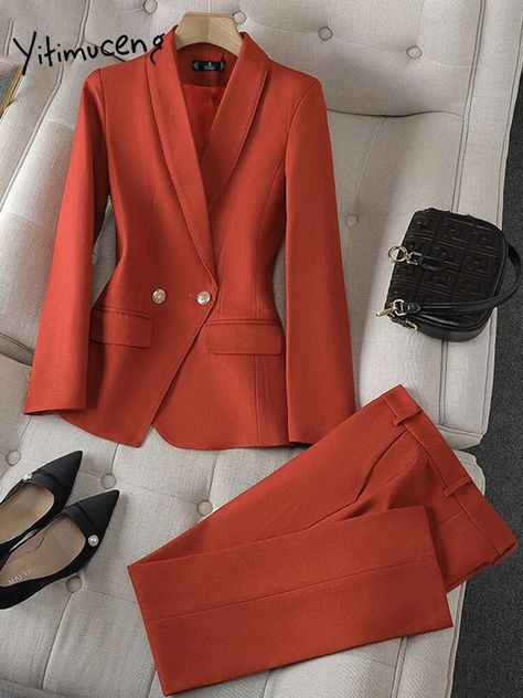 Ensemble Blazer, Pantalon Orange, Formal Pant, Office Wear Women, Ladies Blazer, Black Office, Pantsuits For Women, Mommy Style, Classy Work Outfits