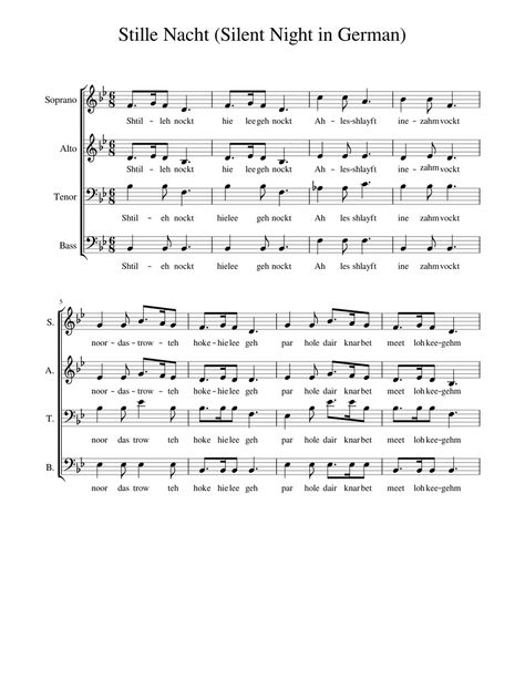 Download and print in PDF or MIDI free sheet music for German Silent Night arranged by Claire S for Soprano, Alto, Tenor, Bass voice (SATB) Silent Night, Free Sheet Music, Sheet Music, Bass, The Voice, Music