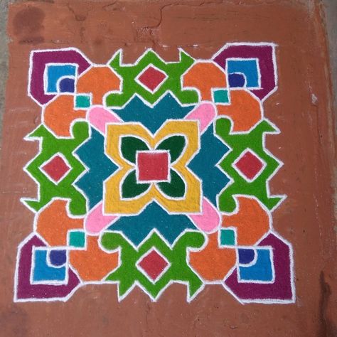 Dotted Rangoli Design With Colour, Dots Rangoli With Colors, Dot Rangoli With Colour, Free Hand Rangoli Designs With Colours, Flute Drawing, Dotted Rangoli, Serene Scenery, Simple Rangoli With Dots, Dot Rangoli