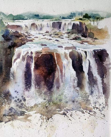 Sterling Edwards, Waterfall Paintings, Watercolor Workshop, Watercolor Subjects, Watercolor Pictures, Watercolor Painting Techniques, Watercolor Landscape Paintings, Watercolor Images, Watercolor Trees