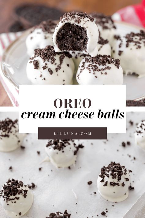 These easy Oreo Truffles - AKA Oreo Cheesecake Balls - are a delicious, no-bake treat. With only 3 ingredients - they're perfect for any occasion! Oreo Cheesecake Truffles, Chocolate Cheesecake Balls, Oreo Cream Cheese Balls, Oreo Cheesecake Balls, Oreo Truffle Balls, Easy Oreo Truffles, Cider Cookies, Oreo Bites, Truffle Balls