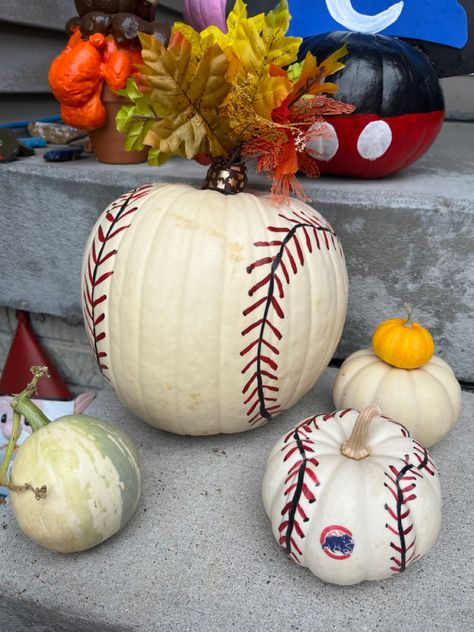 painted pumpkin #baseball Astros Pumpkin Painting, Baseball Pumpkin, Pumpkin Baseball, Baseball Painting, Orioles Baseball, Pumpkin Designs, Halloween Pumpkin Designs, Painted Pumpkin, Fall Festivities